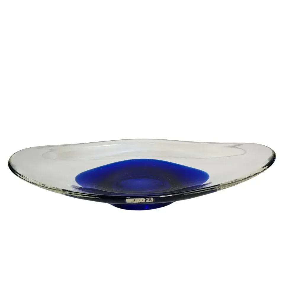 Randsfjord Glass Norway Handblown Cobalt Blue Art Glass Oval Centerpiece Bowl